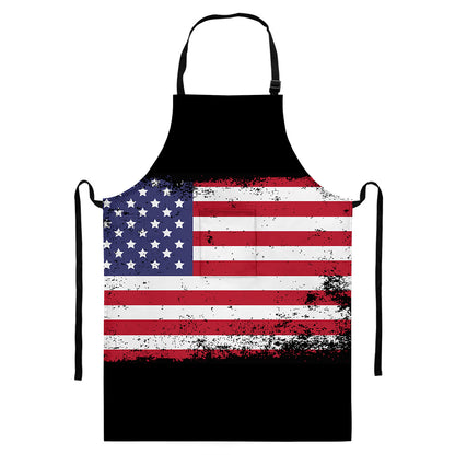 Grunge American Flag Print Bib Apron With Pocket