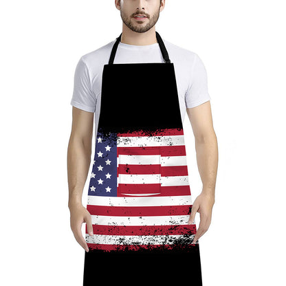 Grunge American Flag Print Bib Apron With Pocket