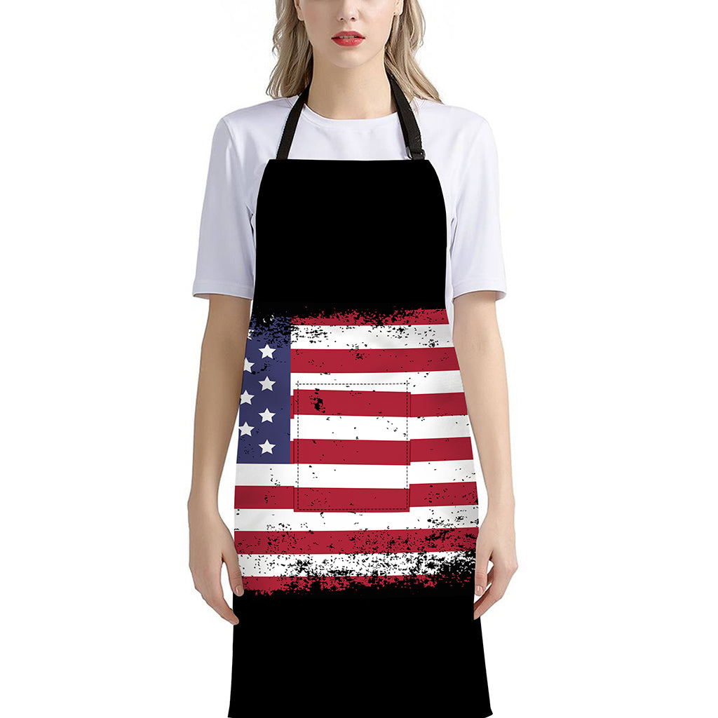 Grunge American Flag Print Bib Apron With Pocket