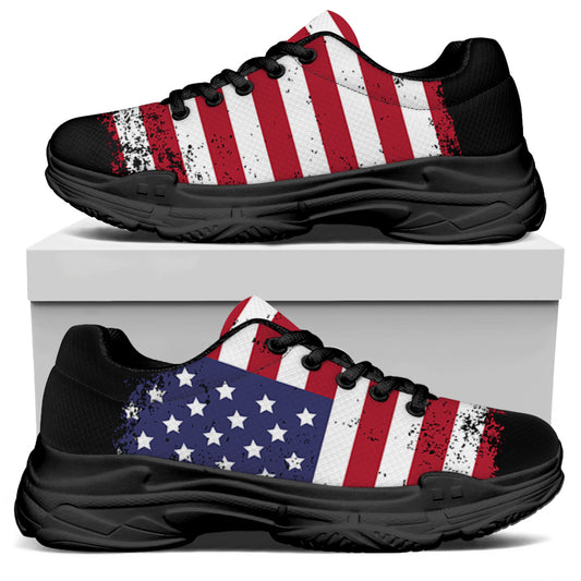 Grunge American Flag Print Black Chunky Shoes