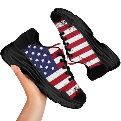 Grunge American Flag Print Black Chunky Shoes