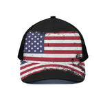Grunge American Flag Print Black Mesh Trucker Cap