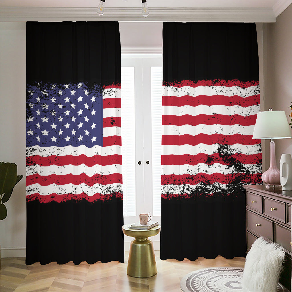 Grunge American Flag Print Blackout Pencil Pleat Curtains