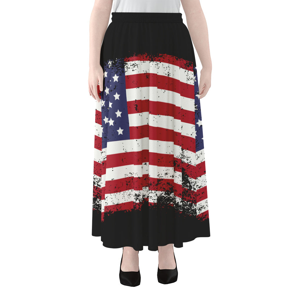 Grunge American Flag Print Chiffon Maxi Skirt