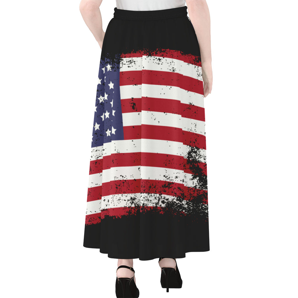 Grunge American Flag Print Chiffon Maxi Skirt