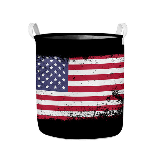Grunge American Flag Print Collapsible Laundry Basket