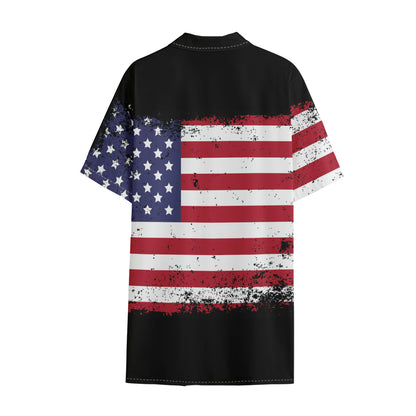 Grunge American Flag Print Cotton Hawaiian Shirt