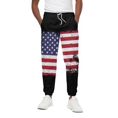 Grunge American Flag Print Cotton Pants