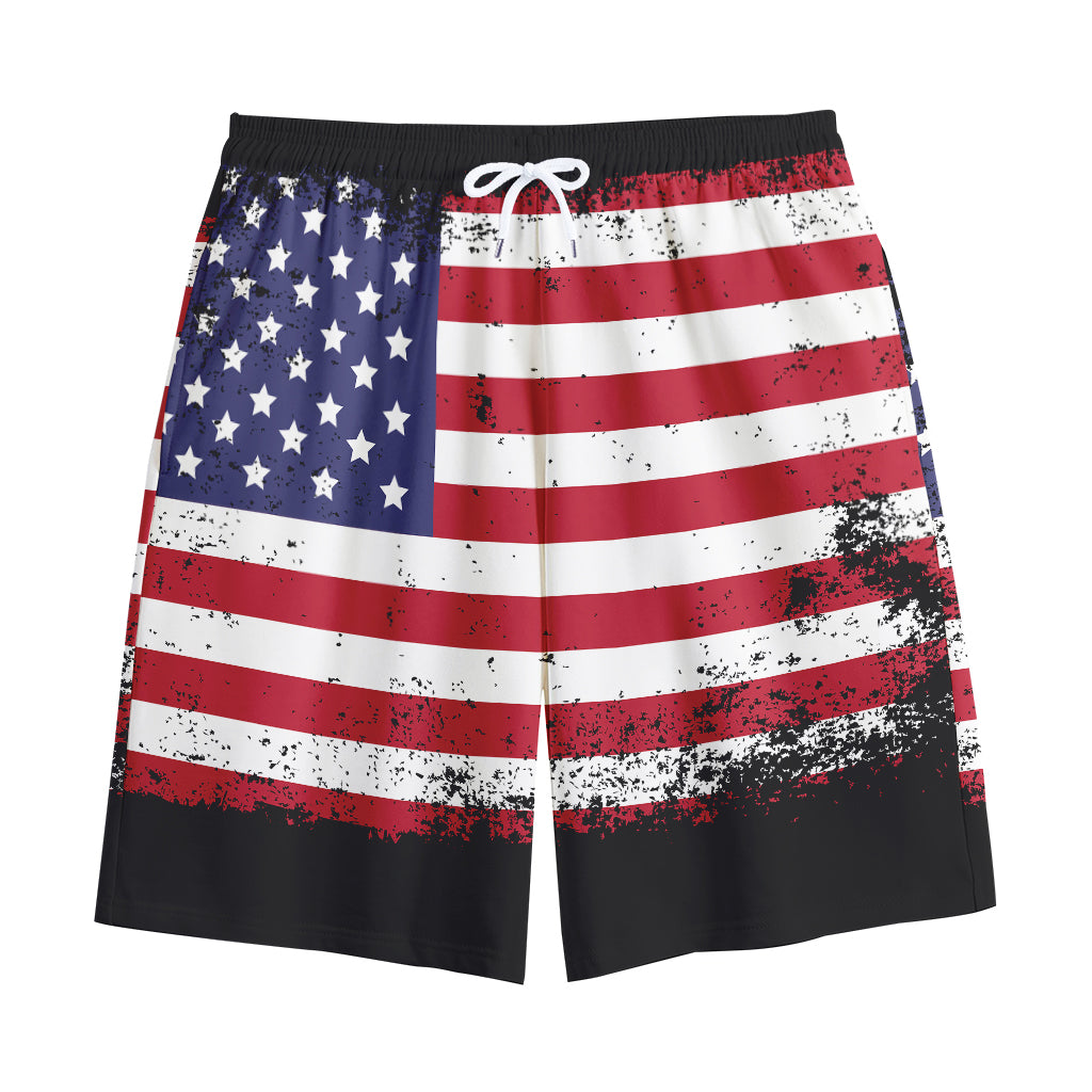 Grunge American Flag Print Cotton Shorts