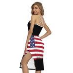 Grunge American Flag Print Cross Back Cami Dress