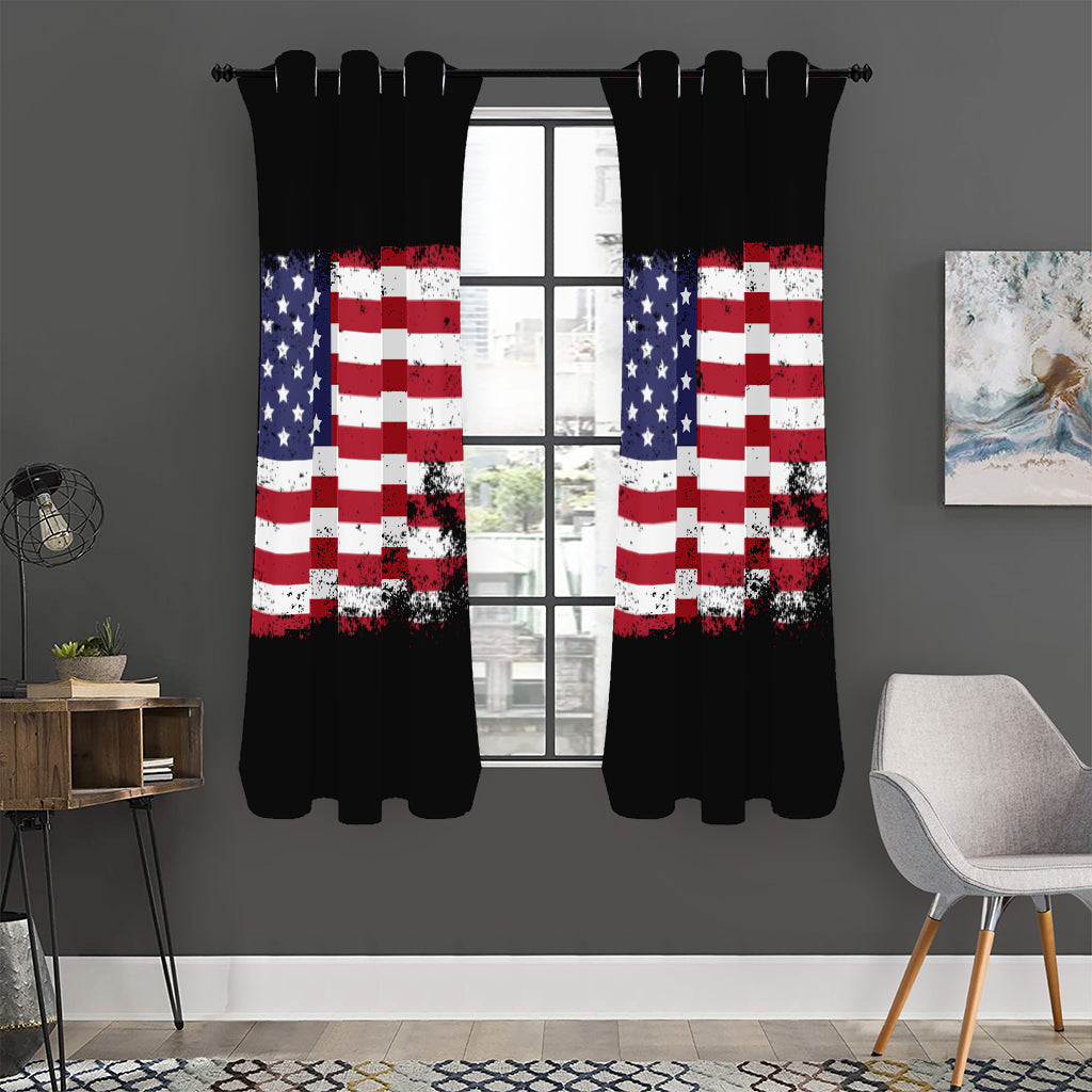 Grunge American Flag Print Curtain