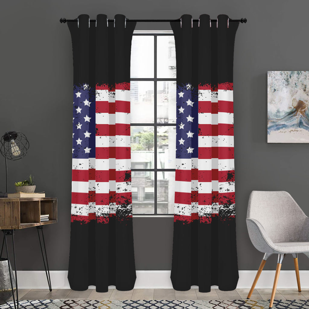 Grunge American Flag Print Curtain