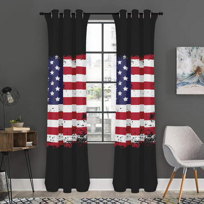 Grunge American Flag Print Curtain