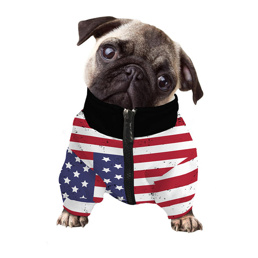 Grunge American Flag Print Dog Zip Up Jacket