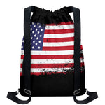 Grunge American Flag Print Drawstring Backpack