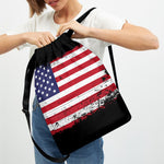 Grunge American Flag Print Drawstring Backpack