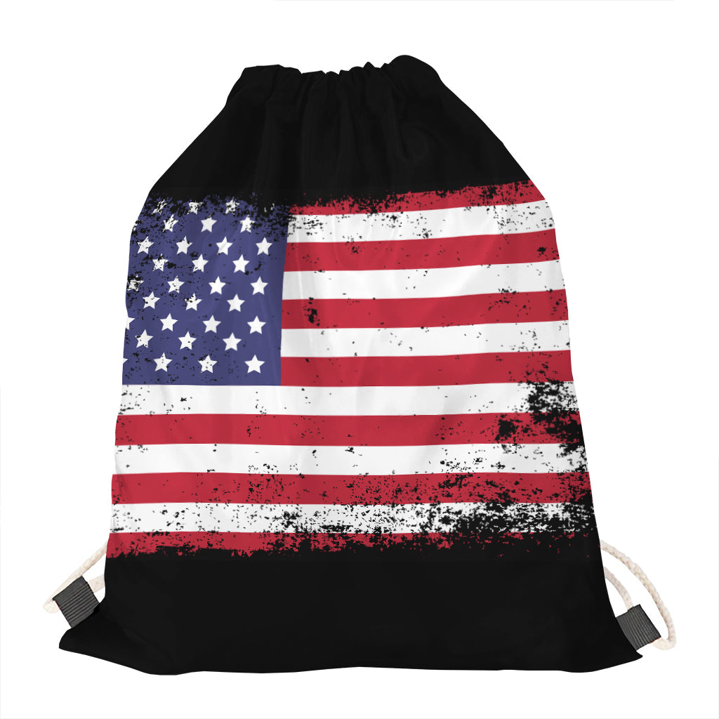 Grunge American Flag Print Drawstring Bag
