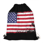 Grunge American Flag Print Drawstring Bag
