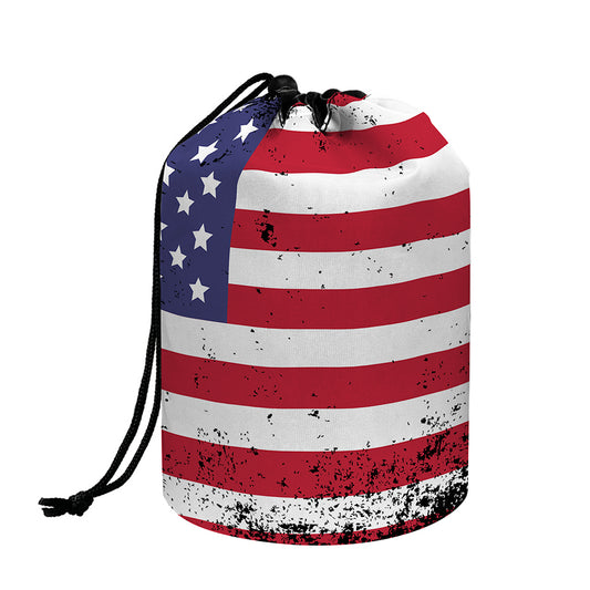 Grunge American Flag Print Drawstring Makeup Bag