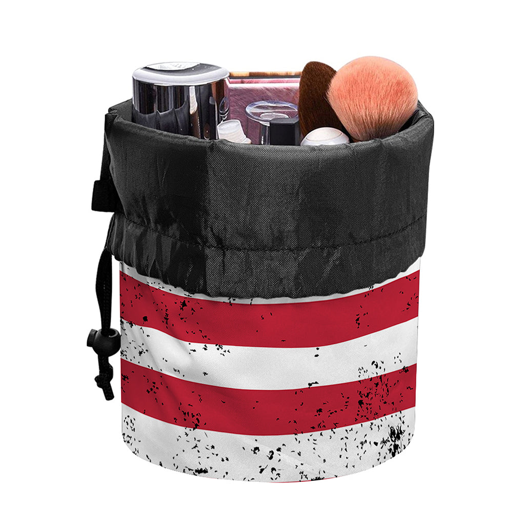 Grunge American Flag Print Drawstring Makeup Bag