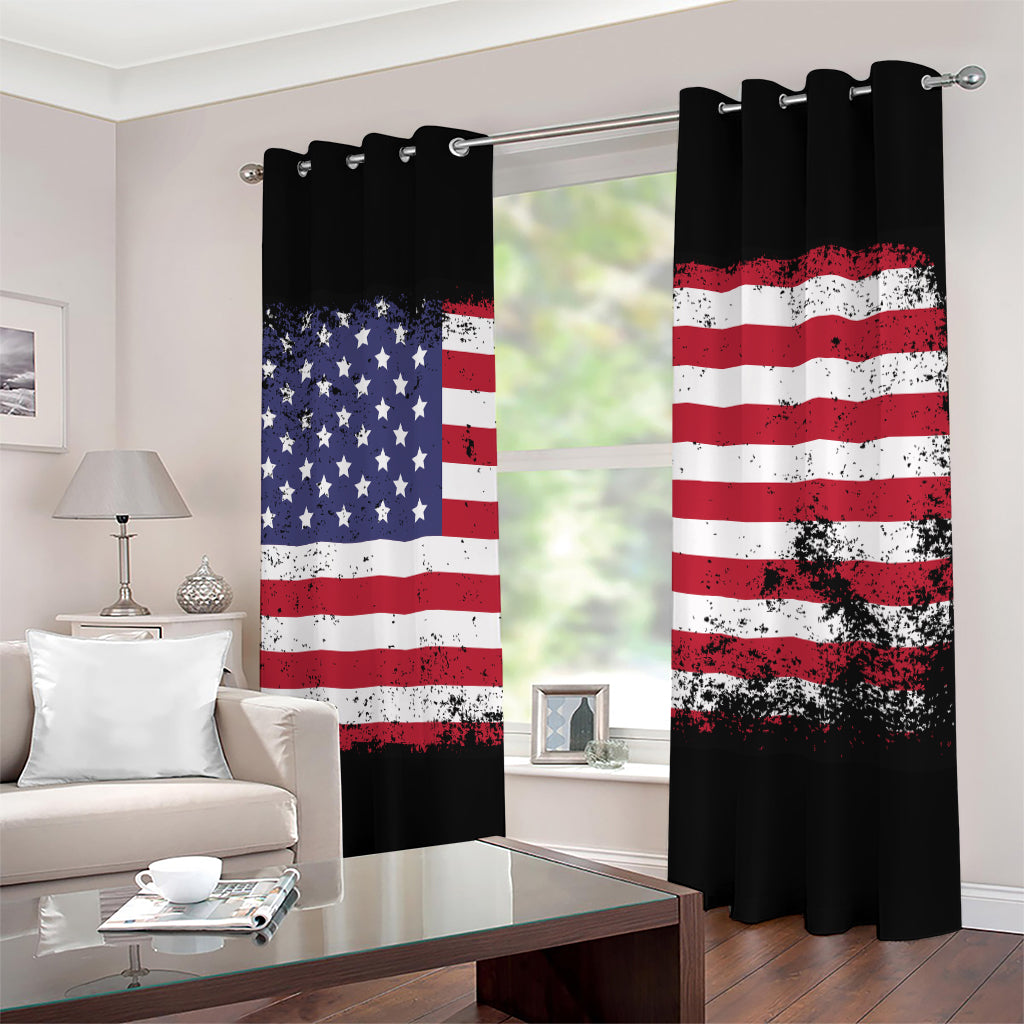 Grunge American Flag Print Extra Wide Grommet Curtains