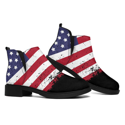 Grunge American Flag Print Flat Ankle Boots