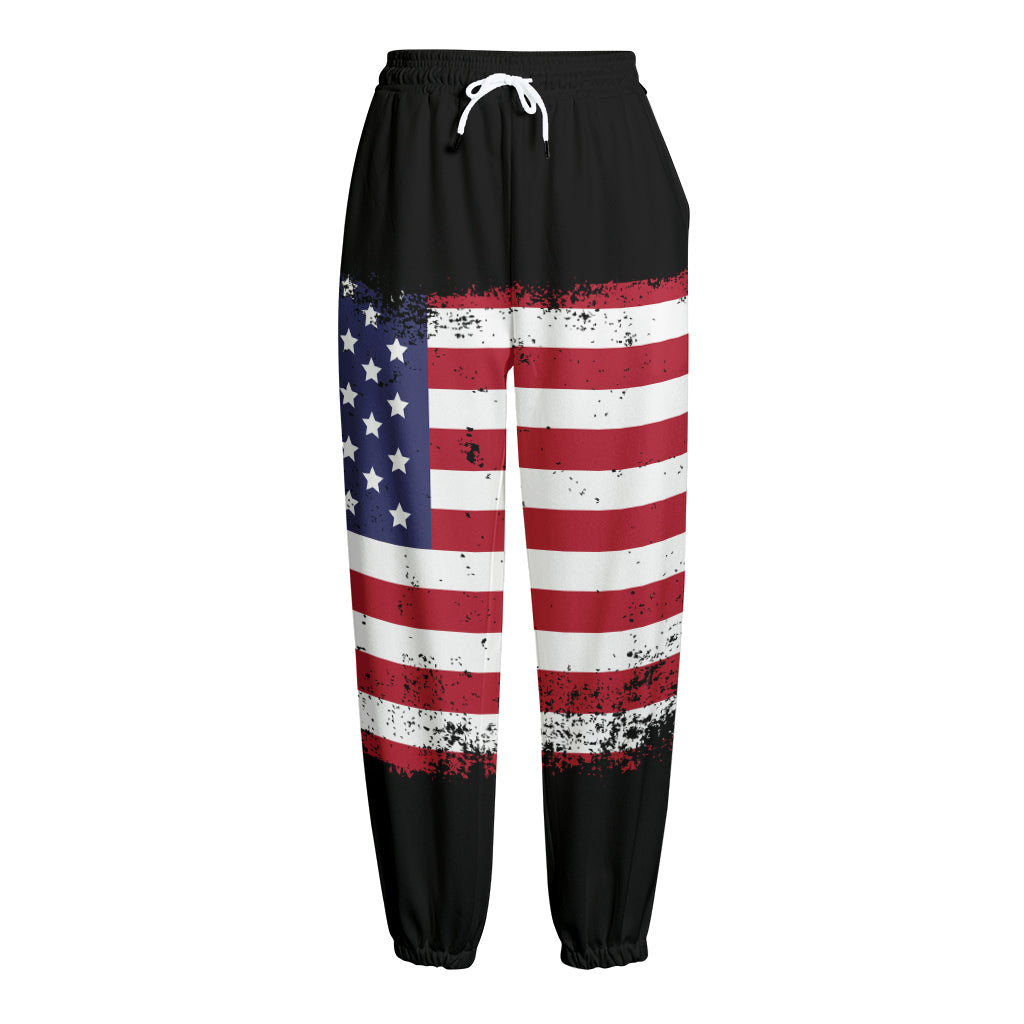 Grunge American Flag Print Fleece Lined Knit Pants
