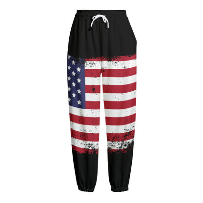 Grunge American Flag Print Fleece Lined Knit Pants