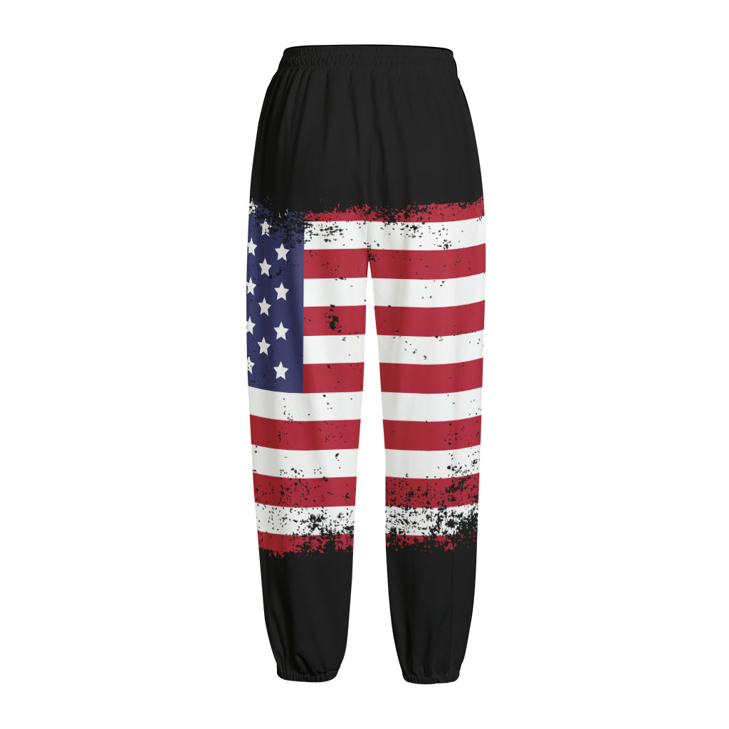 Grunge American Flag Print Fleece Lined Knit Pants