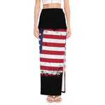 Grunge American Flag Print High Slit Maxi Skirt