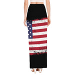 Grunge American Flag Print High Slit Maxi Skirt