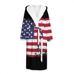 Grunge American Flag Print Hooded Bathrobe