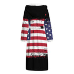 Grunge American Flag Print Hooded Bathrobe
