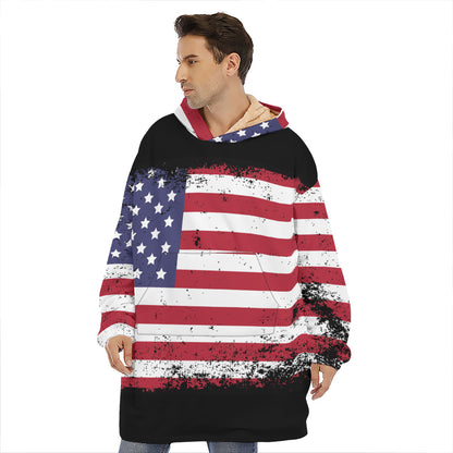 Grunge American Flag Print Hoodie Blanket
