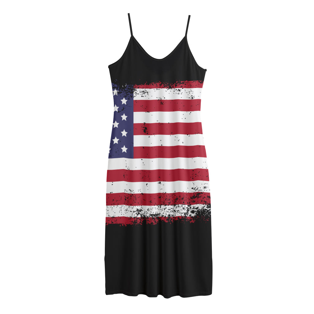 Grunge American Flag Print Jersey Midi Cami Dress