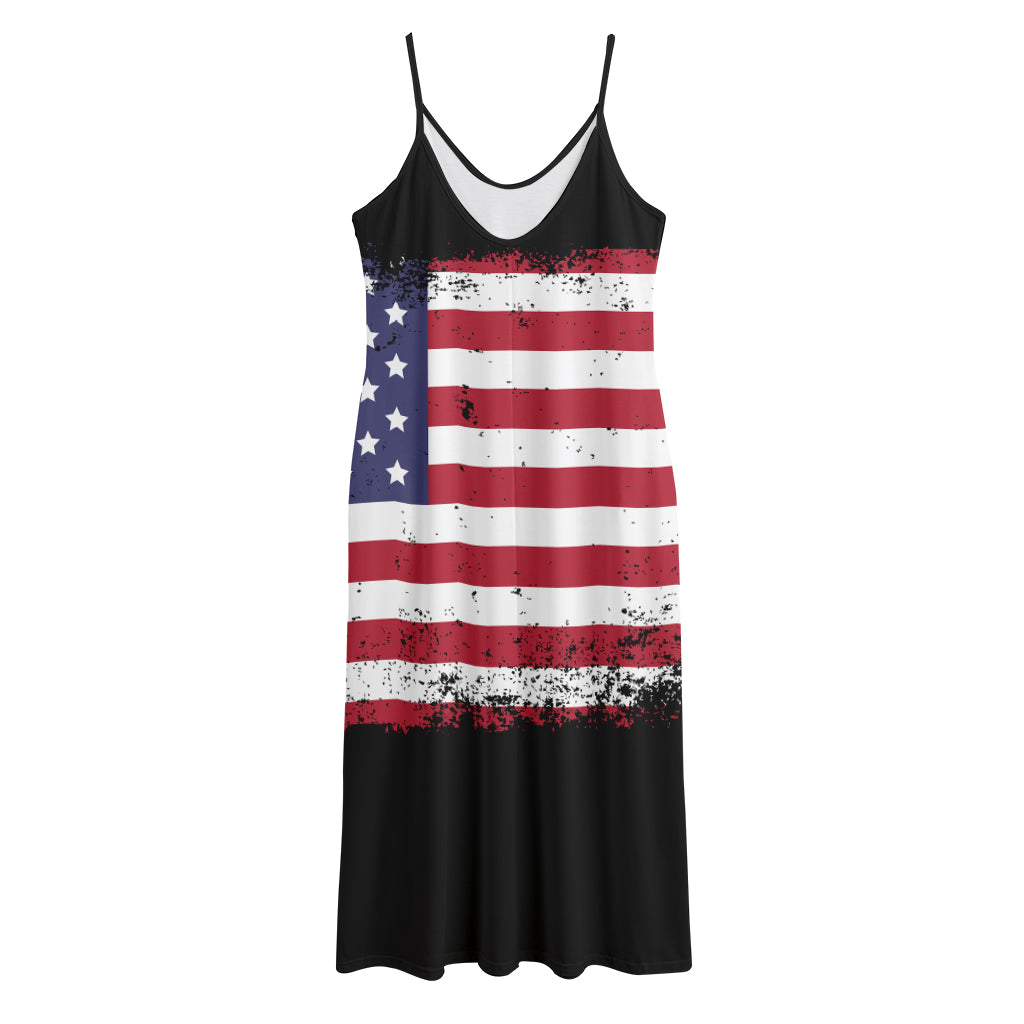 Grunge American Flag Print Jersey Midi Cami Dress