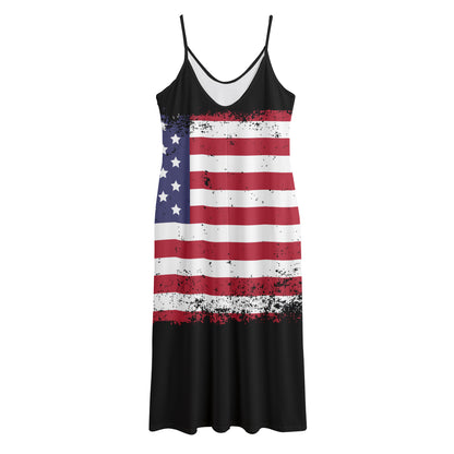 Grunge American Flag Print Jersey Midi Cami Dress