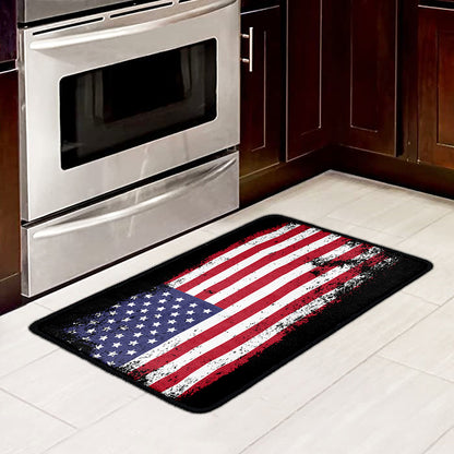Grunge American Flag Print Kitchen Mat