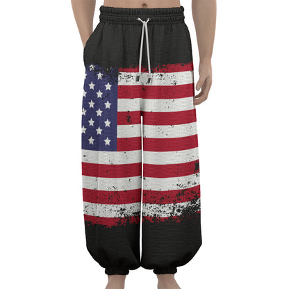 Grunge American Flag Print Lantern Pants