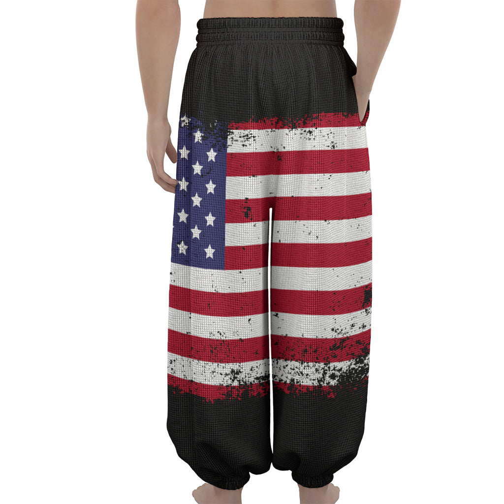 Grunge American Flag Print Lantern Pants