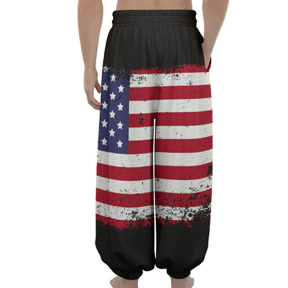 Grunge American Flag Print Lantern Pants
