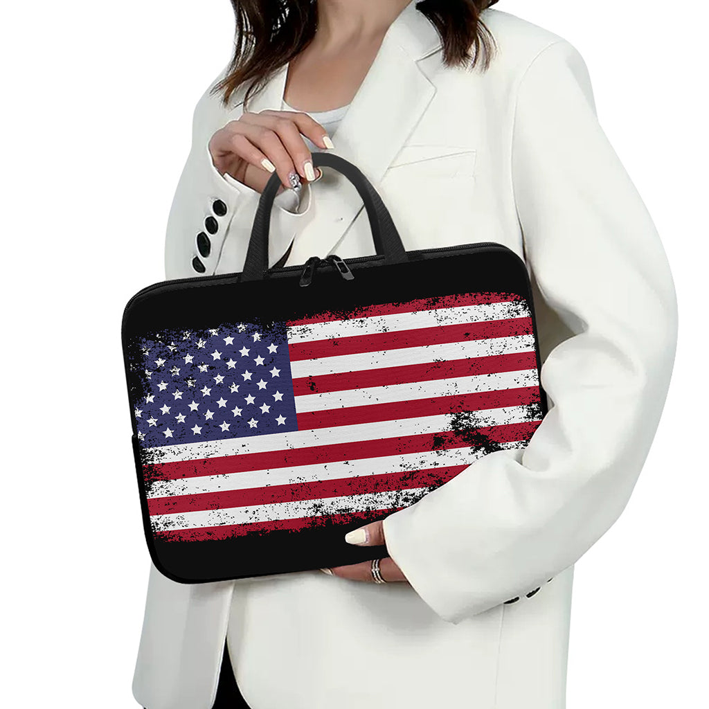 Grunge American Flag Print Laptop Sleeve With Handle