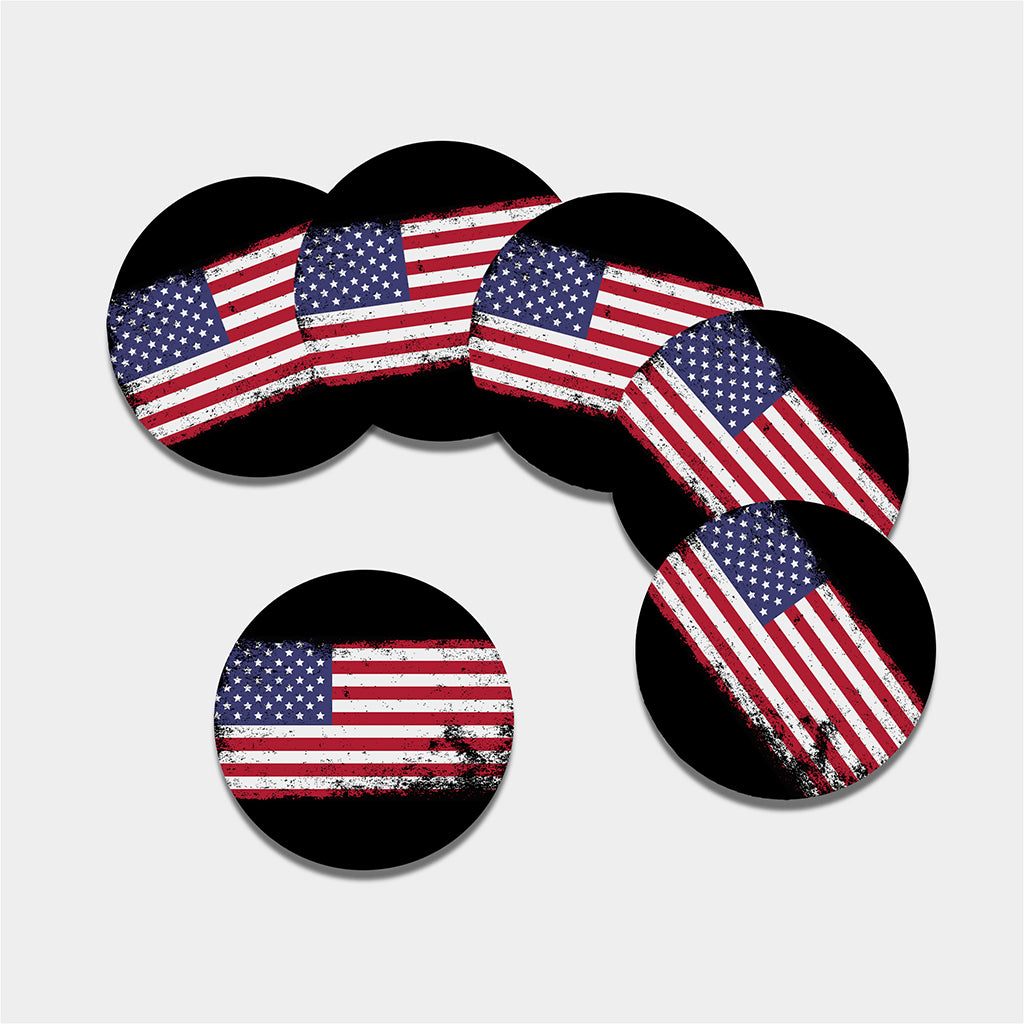 Grunge American Flag Print Leather Coaster Set
