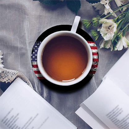Grunge American Flag Print Leather Coaster Set