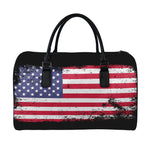 Grunge American Flag Print Leather Duffle Bag