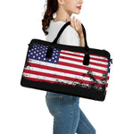 Grunge American Flag Print Leather Duffle Bag