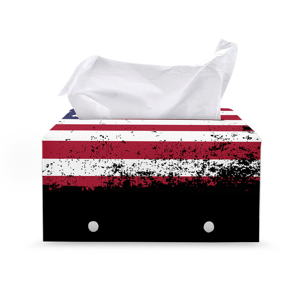 Grunge American Flag Print Leather Tissue Box Cover