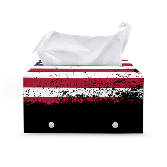 Grunge American Flag Print Leather Tissue Box Cover