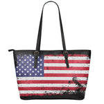 Grunge American Flag Print Leather Tote Bag