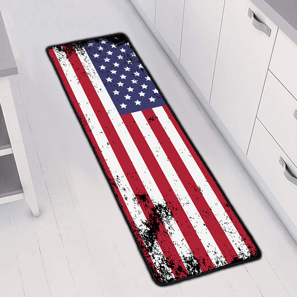 Grunge American Flag Print Long Kitchen Mat